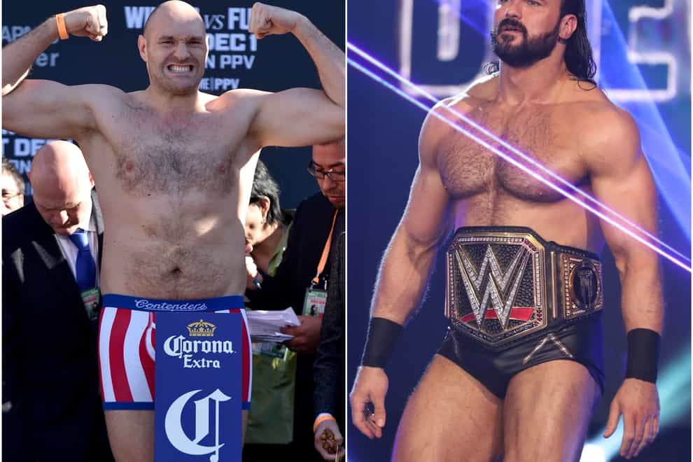 Tyson Fury, left, has been calling for a fight with WWE champion Drew McIntyre