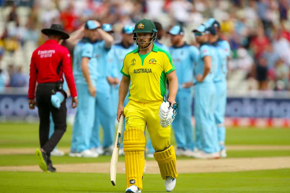 Australia white-ball captain Aaron Finch walks off after being dismissed during the World Cup semi-final against England in 2019