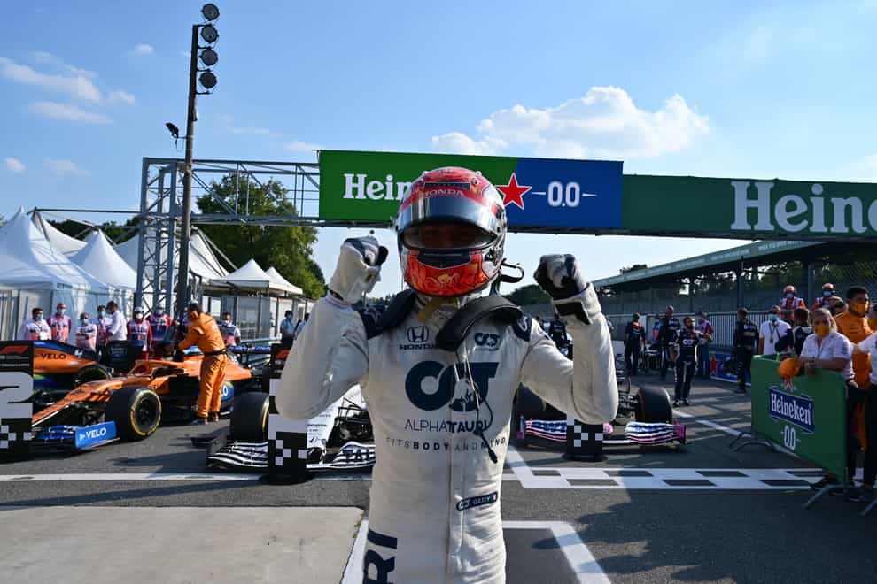 Pierre Gasly celebrates winning the Italian Grand Prix