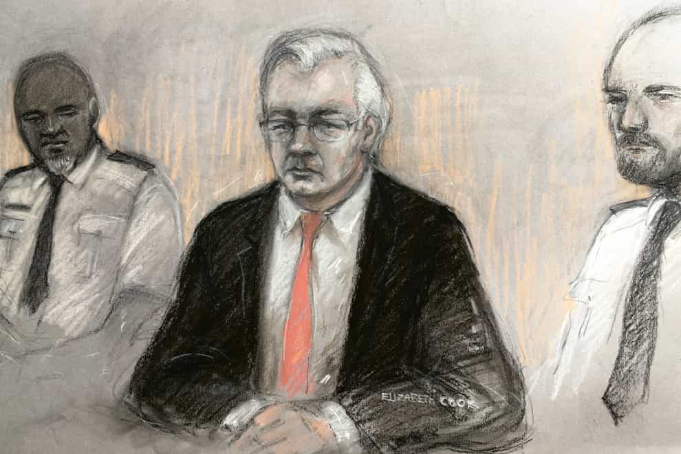 Court sketch of Julian Assange appearing at the Old Bailey