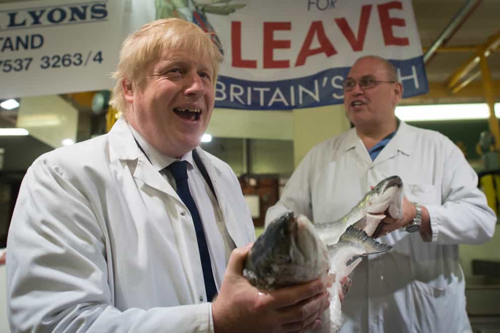 Boris Johnson at a fishmongers