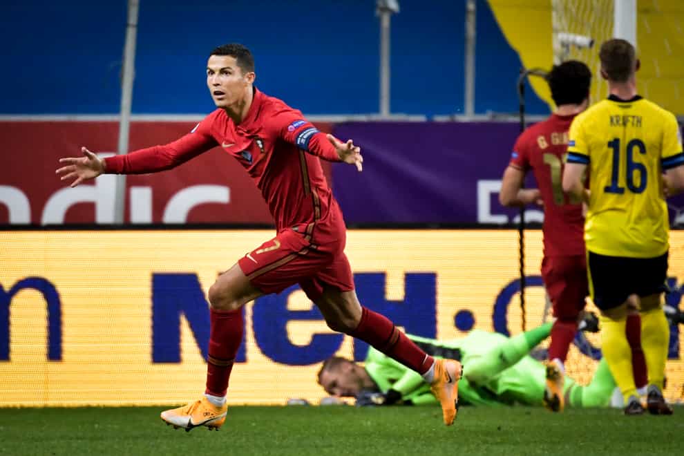 Cristiano Ronaldo celebrates scoring in Portugal's Nations League win over Sweden on Tuesday and now has over 100 international goals