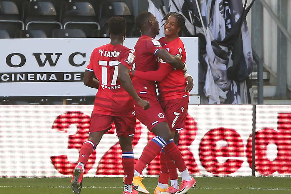 Reading’s Lucas Joao (centre) celebrates the first goal in a 2-0 win at Derby.