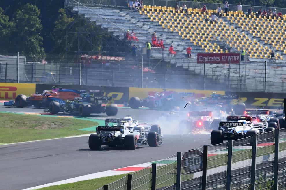The Tuscan Grand Prix was suspended following a four-car pile-up