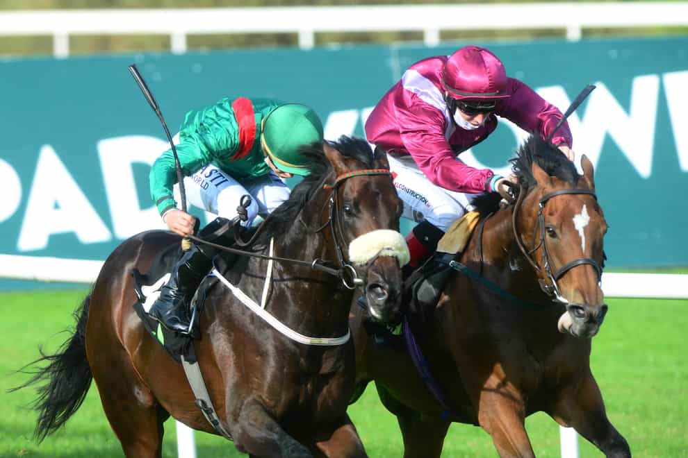 Safe Voyage (right) wins a thrilling renewal of the Boomerang Stakes at Leopardstown