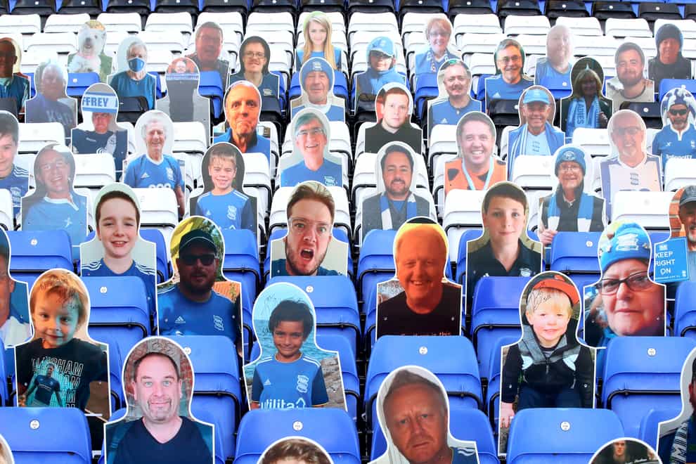 A general view of cardboard cutouts of Birmingham fans in the stands