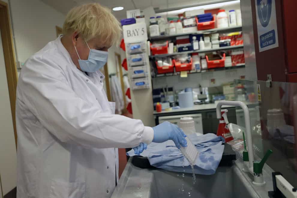 Boris Johnson during a visit to the Jenner Institute in Oxford