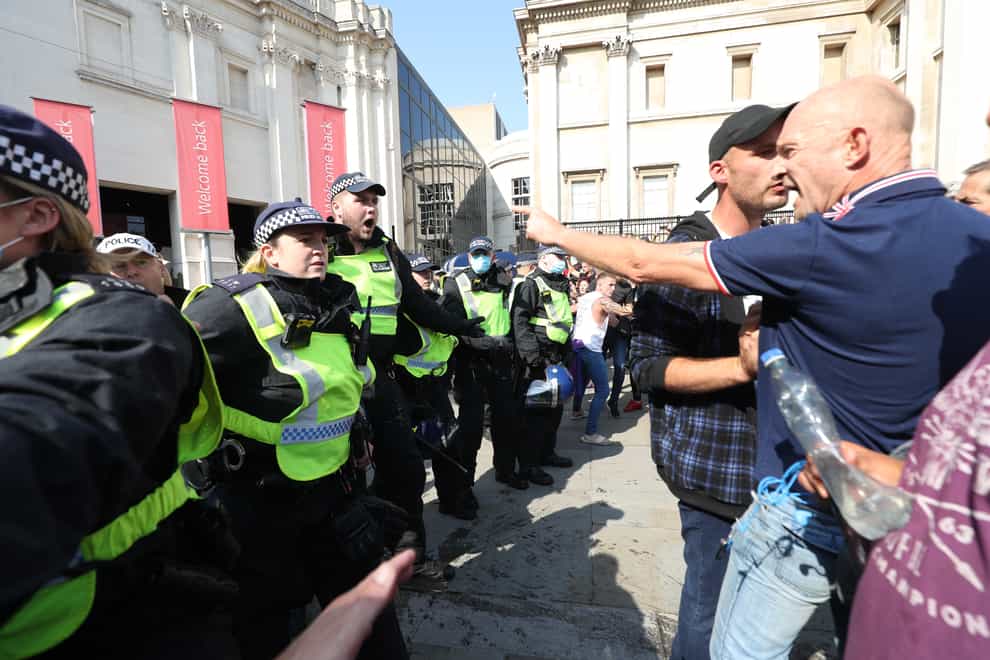 Police clashed with protesters in London’s Trafalgar Square