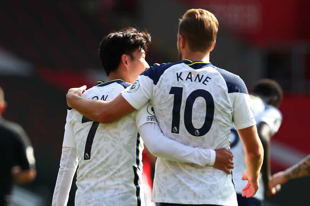 Harry Kane (right) and Heung-min Son celebrate
