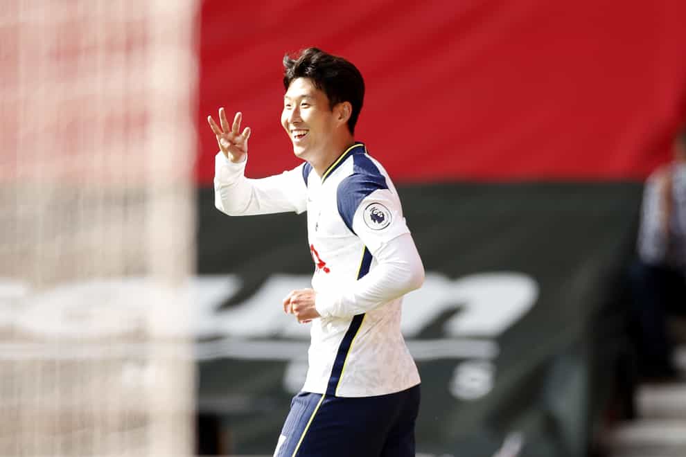 Tottenham’s Son Heung-min celebrates scoring his fourth goal