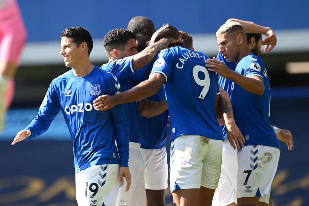 Dominic Calvert-Lewin, centre, and Everton celebrate against West Brom