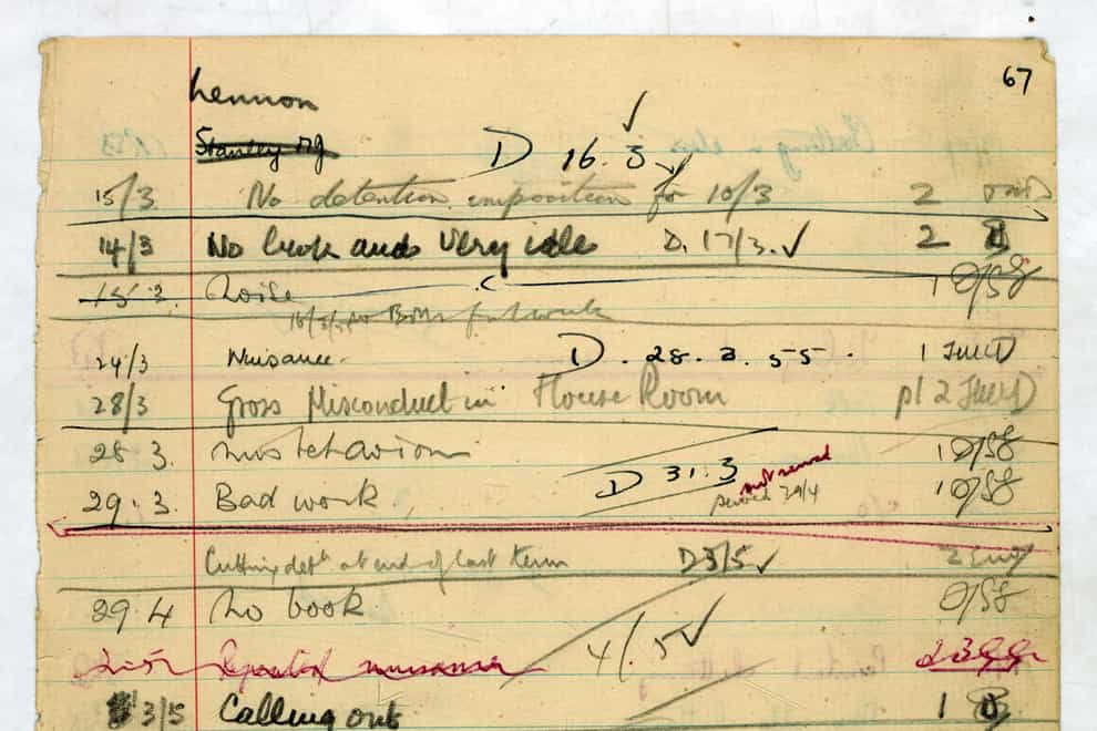 John Lennon's school detention sheet
