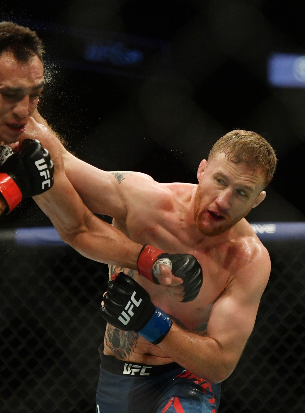 Gaethje (right) is hoping to become the first person to beat Khabib