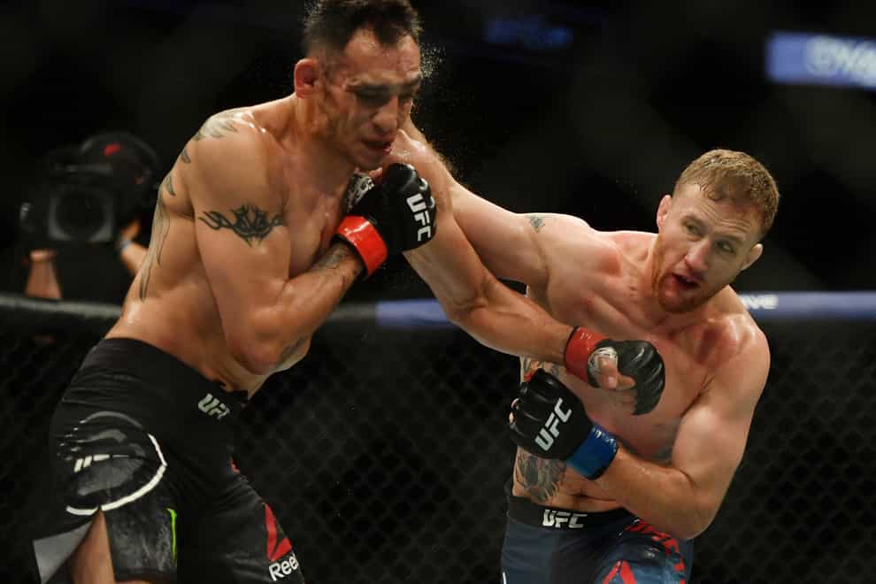 Gaethje (right) is hoping to become the first person to beat Khabib