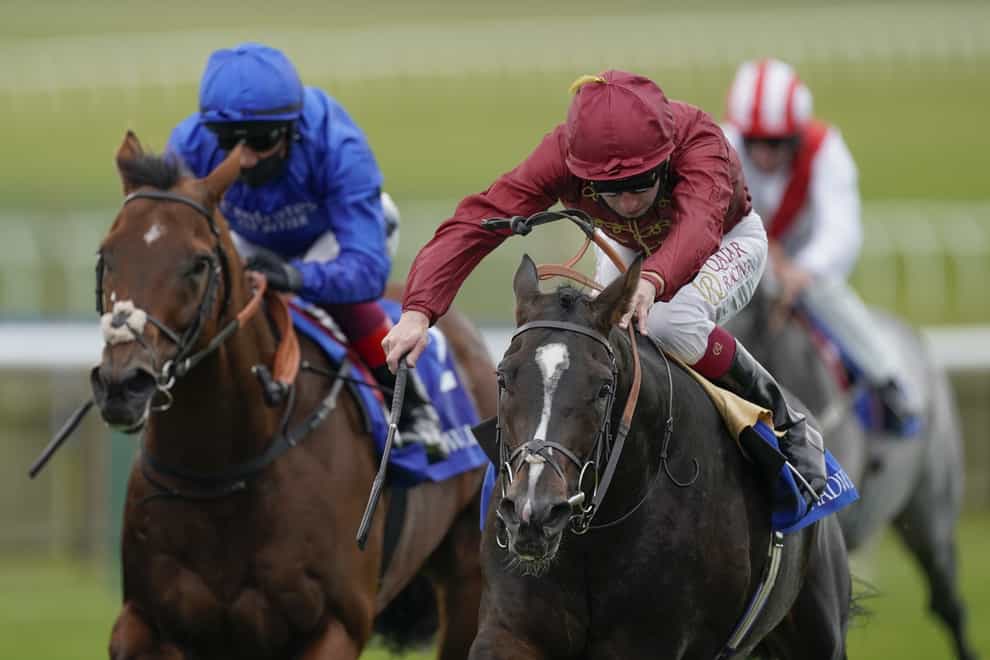 Kameko (right) wins the Joel Stakes at Newmarket
