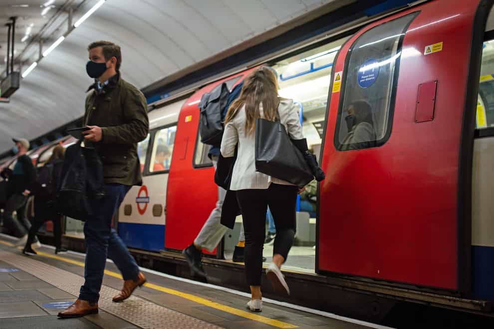 Tube passengers wearing face coverings