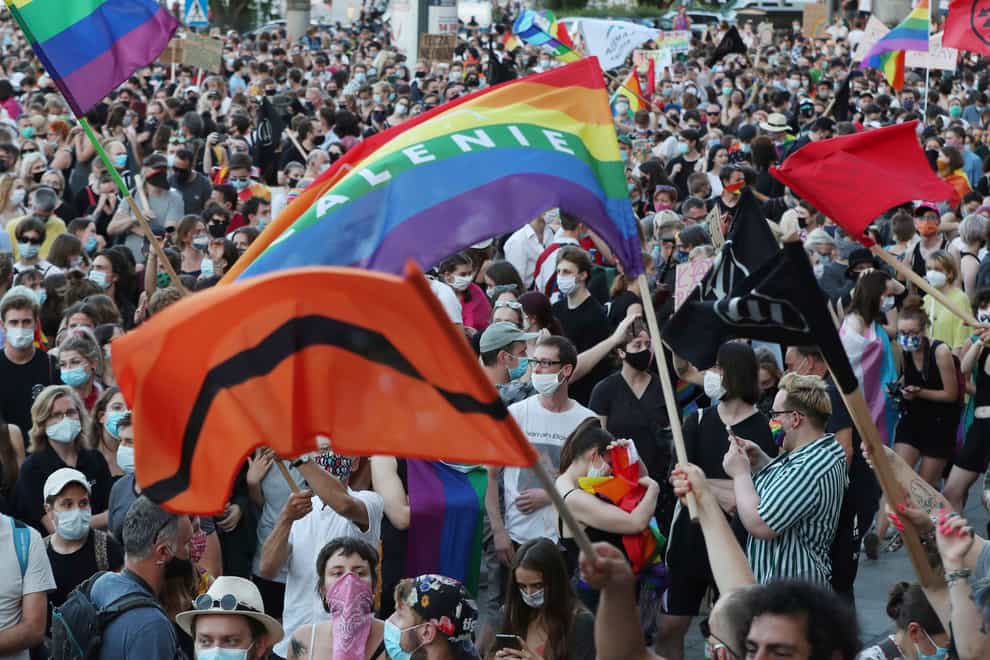 LGBT rights supporters protest against rising homophobia in Warsaw