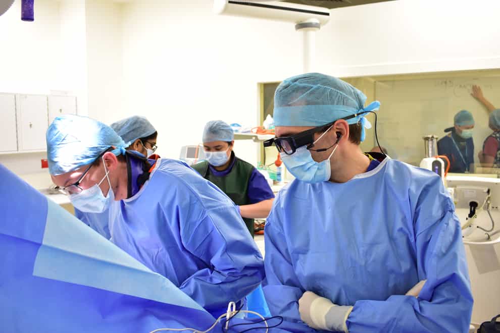 A surgeon uses the smart glasses CREDIT Royal Papworth Hospital