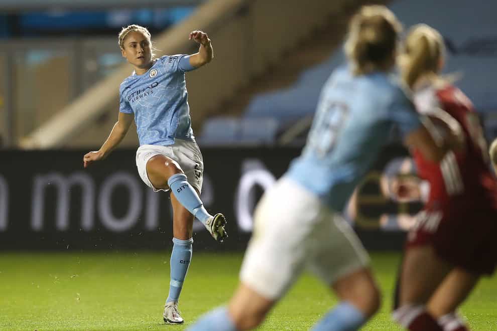 Manchester City's Steph Houghton scores the opening goal