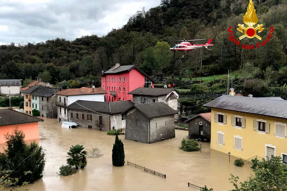 Flooding in Ornavasso in the Piedmont area of northern Italy