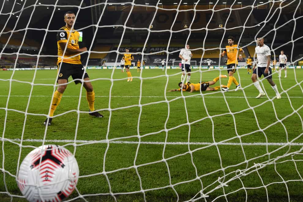 Phil Foden scores Manchester City’s second goal against Wolves