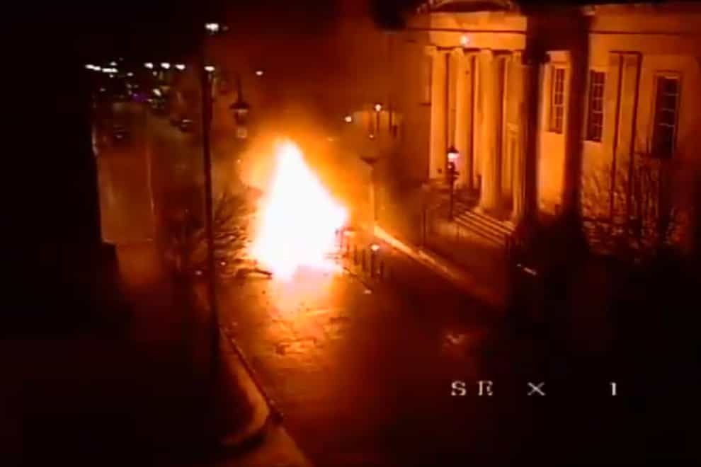 A car bomb moments after it exploded outside the court house on Bishop Street in Londonderry in 2019
