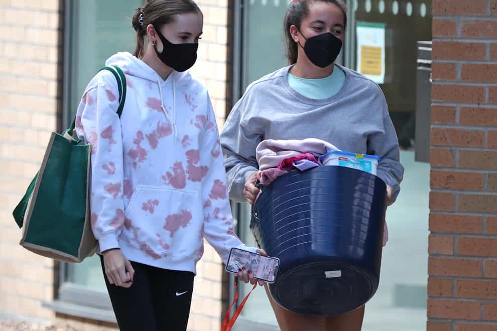 Two students wearing face masks.