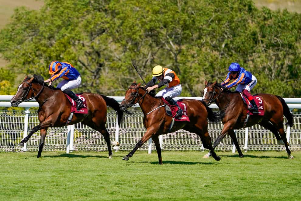 Fancy Blue (left) winning the Nassau Stakes at Goodwood