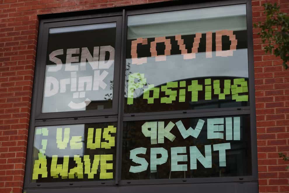 Signs in a student window