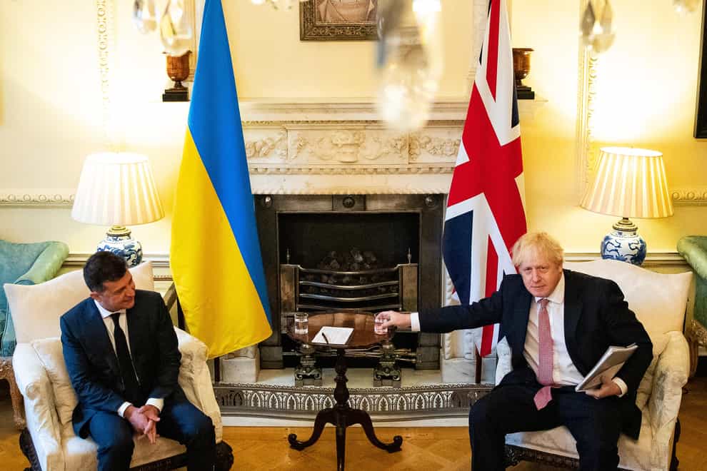 Prime Minister Boris Johnson (right) during a meeting with President of Ukraine, Volodymyr Zelenskyy (Aaron Chown/PA)