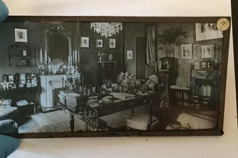 Glass plate image of Queen Victoria's sitting room in the Grand Hotel, Grasse