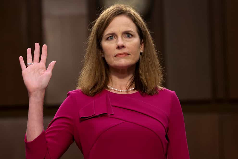 Supreme Court nominee Amy Coney Barrett is sworn in for her confirmation hearing (Win McNamee/AP)