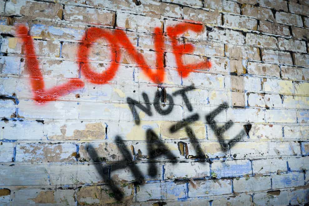 Graffiti reading 'Love not Hate'