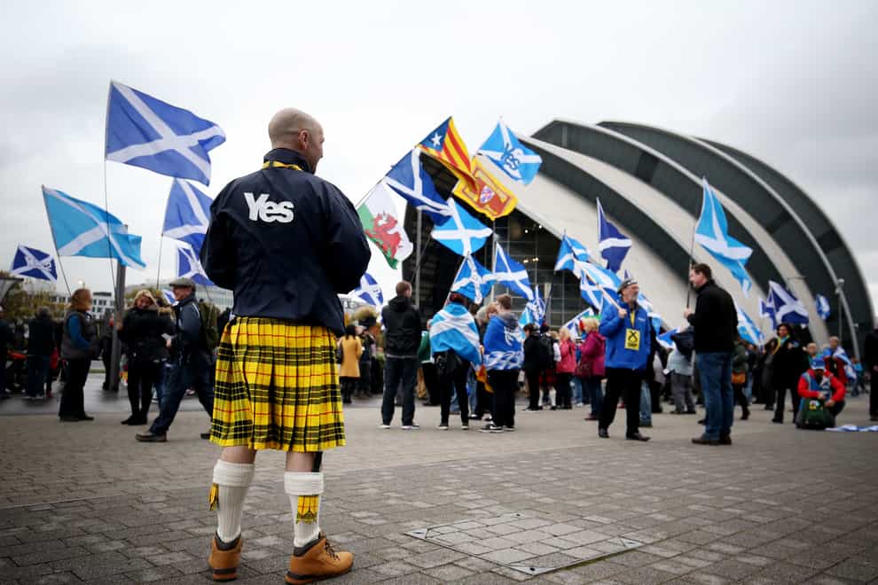 Yes supporters outside the Armadillo in Glasgow