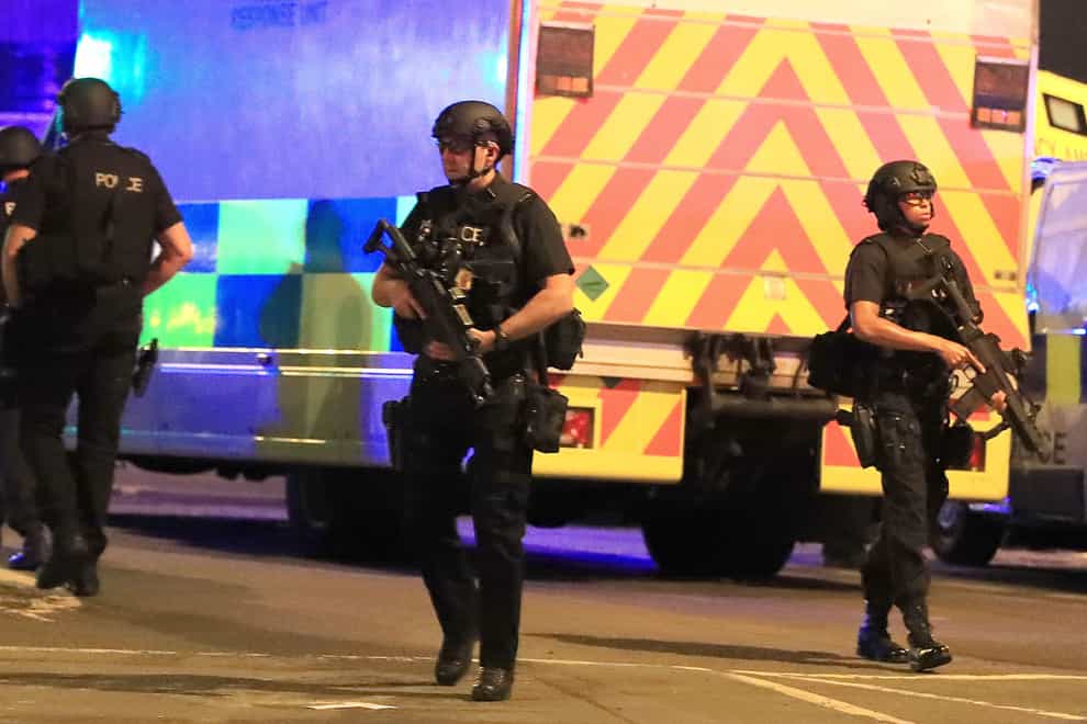 Police near the Manchester Arena after the terror attack at an Ariana Grande concert
