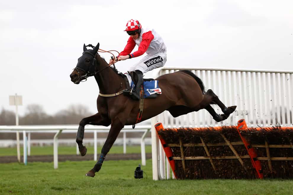 Highway One O Two winning The Sky Bet Dovecote Novices' Hurdle Race run during Betway Chase Day at Kempton