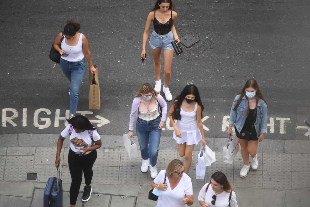 People wearing face masks on Oxford Street, London