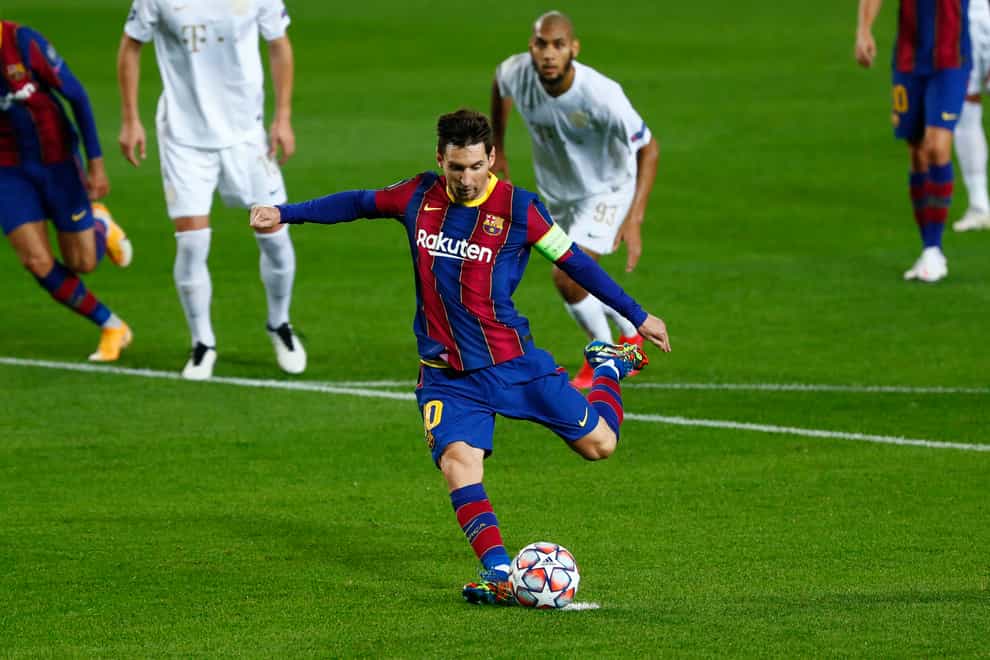 Lionel Messi opened the scoring from the penalty spot as Barcelona thrashed Ferencvaros in the Champions League