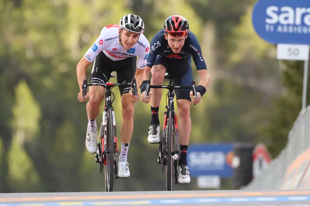 Australian Jai Hindley (left) won the stage as Geoghegan Hart (right) finished second on a punishing day’s racing