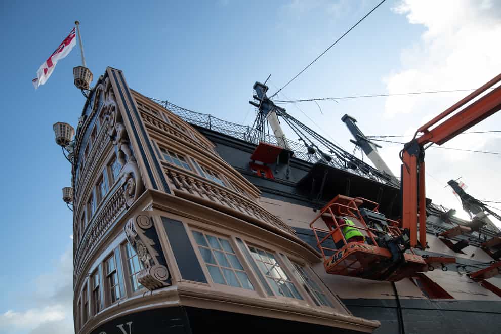 HMS Victory undergoes her biennial painting at the National Museum of the Royal Navy’s Portsmouth Historical Dockyard