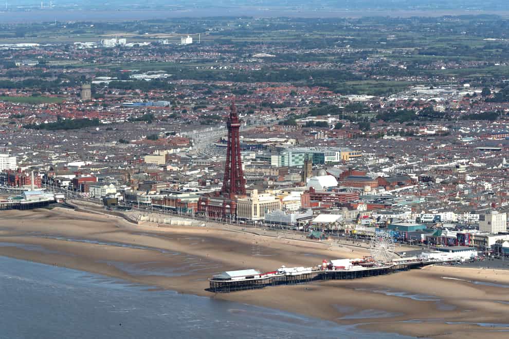An aerial view of Blackpool Tower and beach (Peter Byrne/PA)