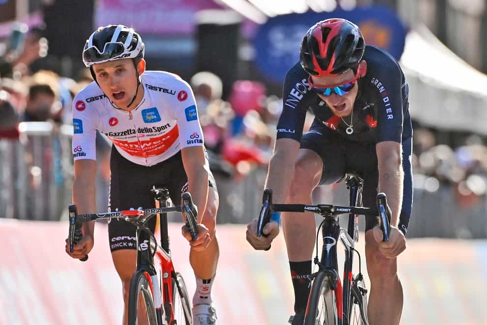 Tao Geoghegan Hart, right, won a thrilling stage 20 of the Giro d'Italia
