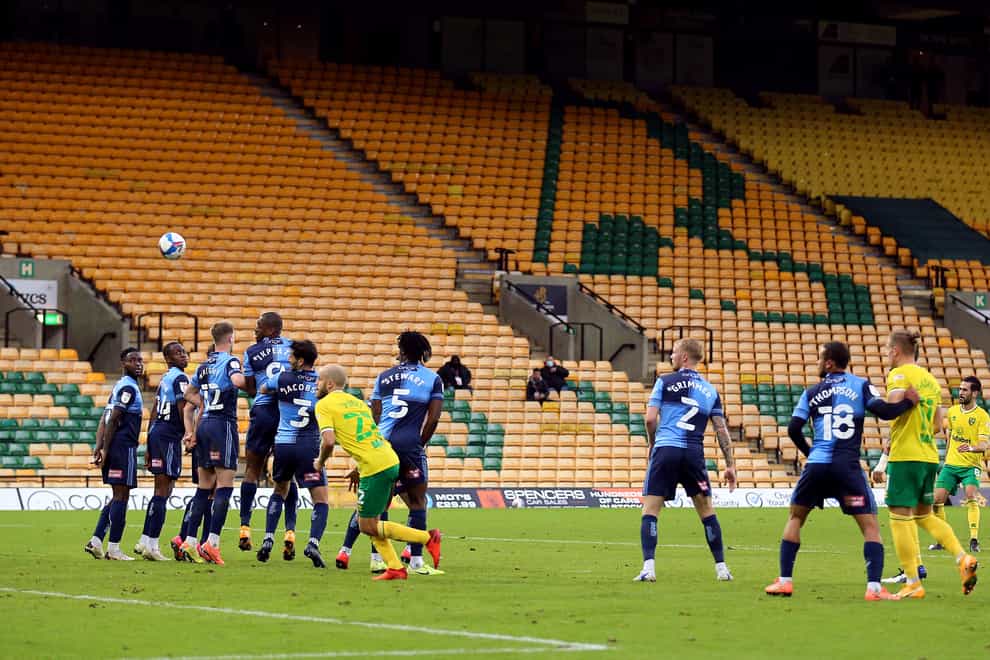 Mario Vrancic, right, scores Norwich's late winner against Wycombe