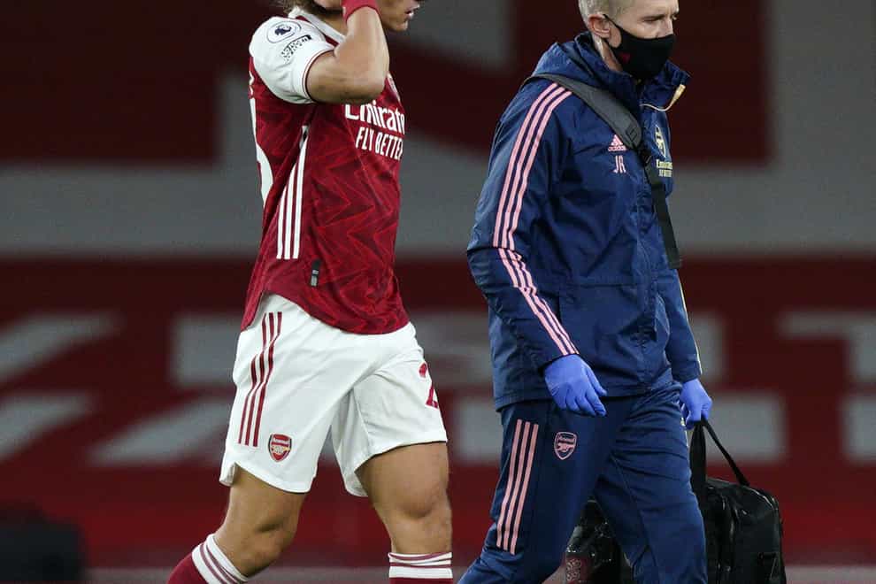 David Luiz suffered a thigh injury during Arsenal's Premier League defeat to Leicester.