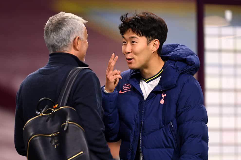 Jose Mourinho (left) is delighted with Son Heung-min's understanding with Harry Kane