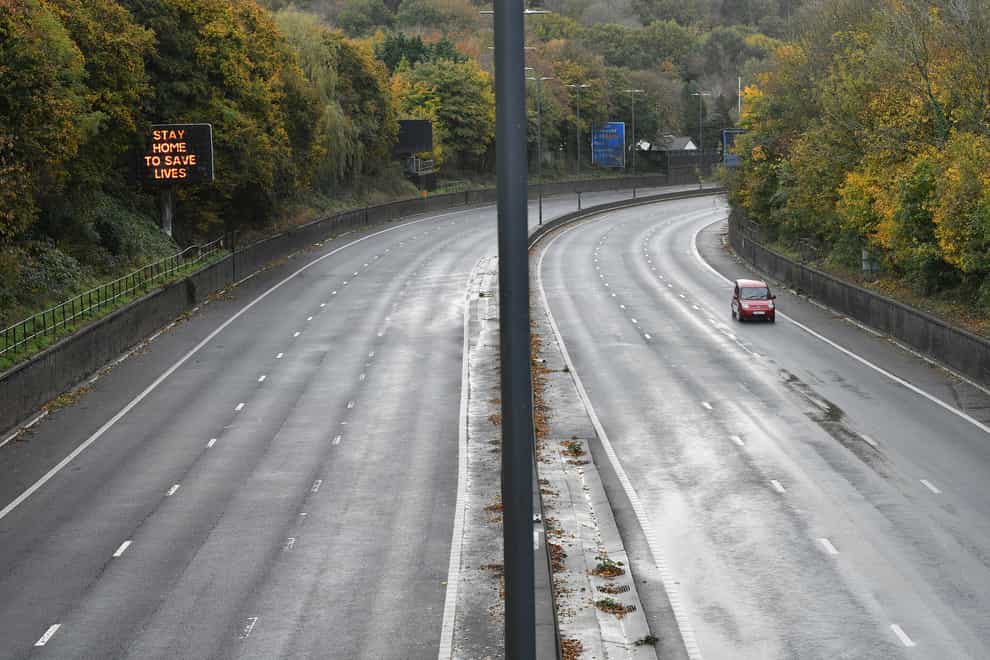 The M4 near Newport, as Wales entered a two-week 'firebreak' lockdown