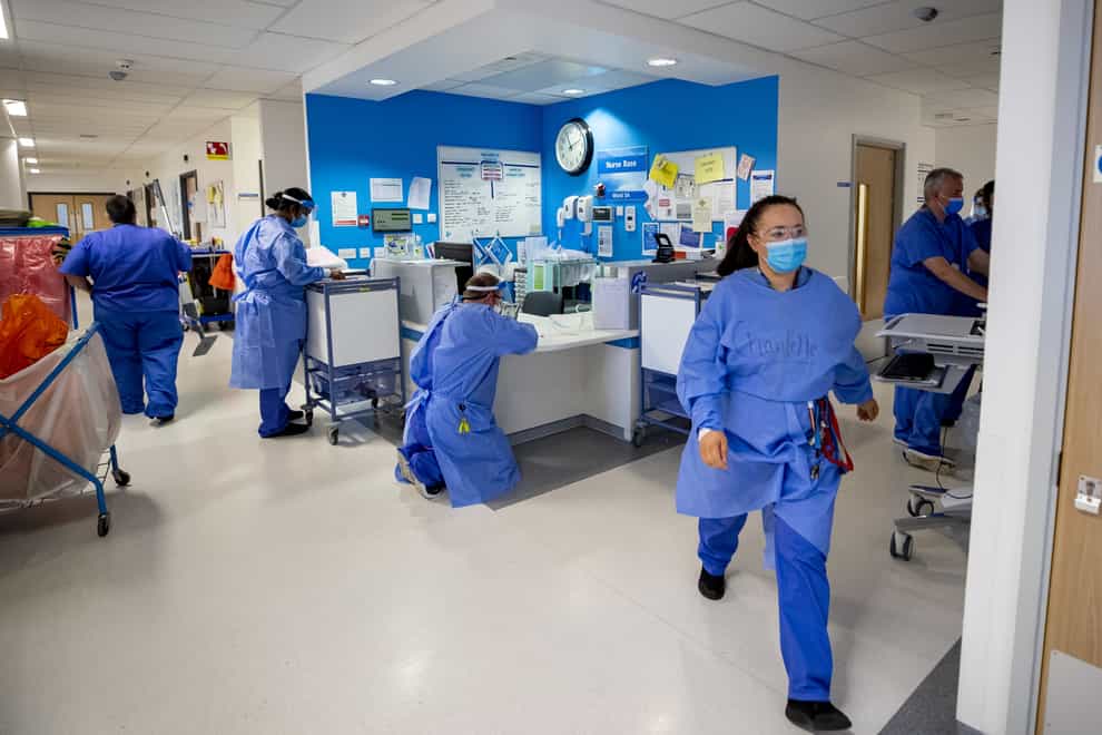 Hospital staff on one of five Covid-19 wards at Whiston Hospital in Merseyside