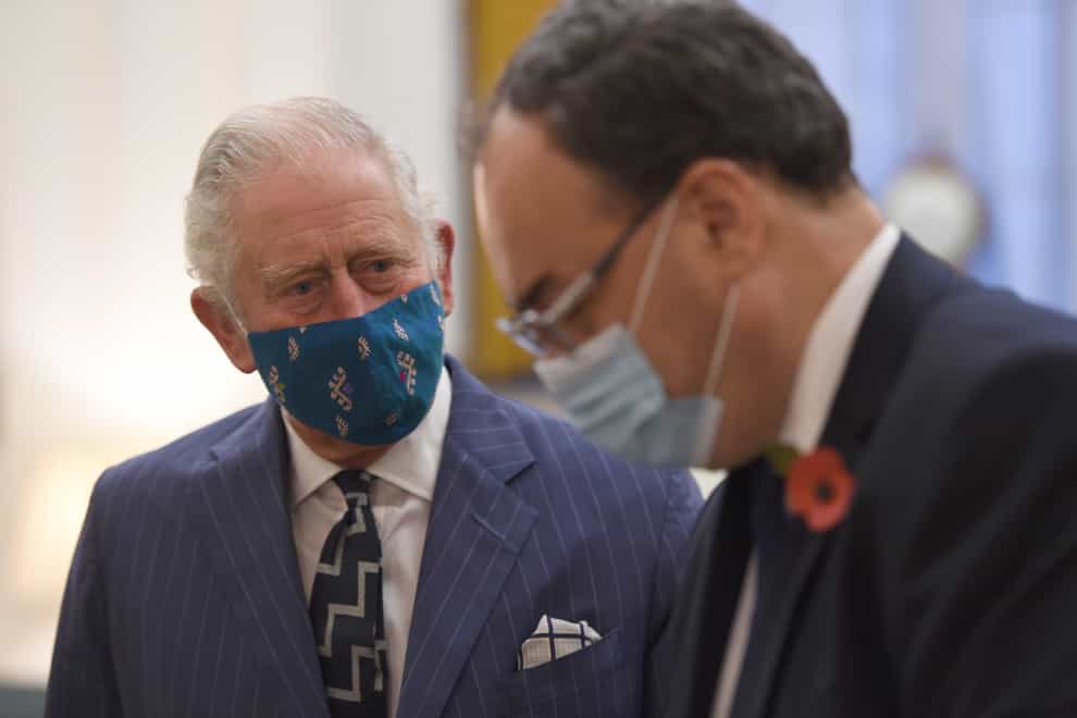The Prince of Wales during a visit to the headquarters of the Bank of England in the City of London, where he met with Governor Andrew Bailey and reviewed the Bank’s role in supporting the national economy through the coronavirus pandemic. Eddie Mulholland/The Daily Telegraph