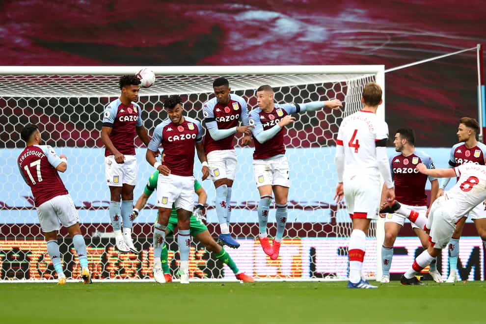 James Ward-Prowse (right) scores the second of his two freekick goals in a 4-3 Southampton win against Aston Villa.