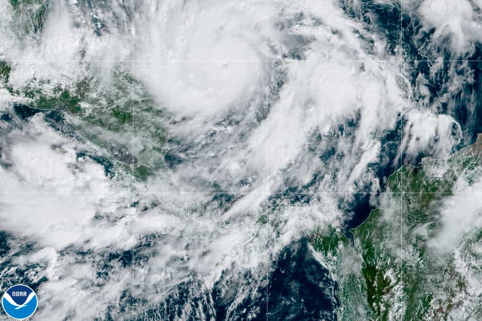 A satellite image shows Hurricane Eta